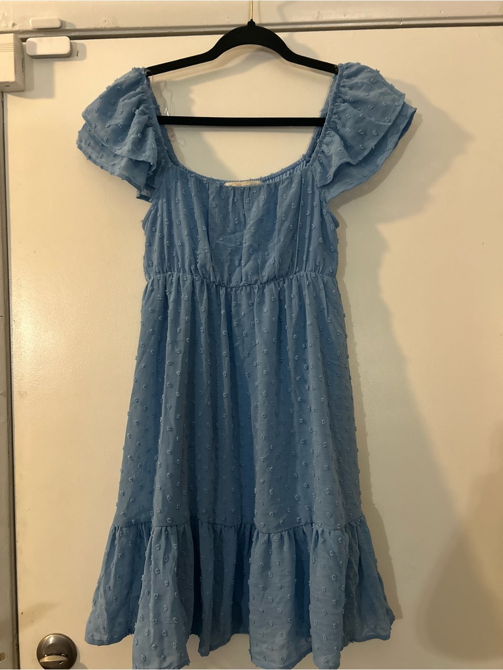 Rewind Light Blue Swiss Dot Ruffle Dress